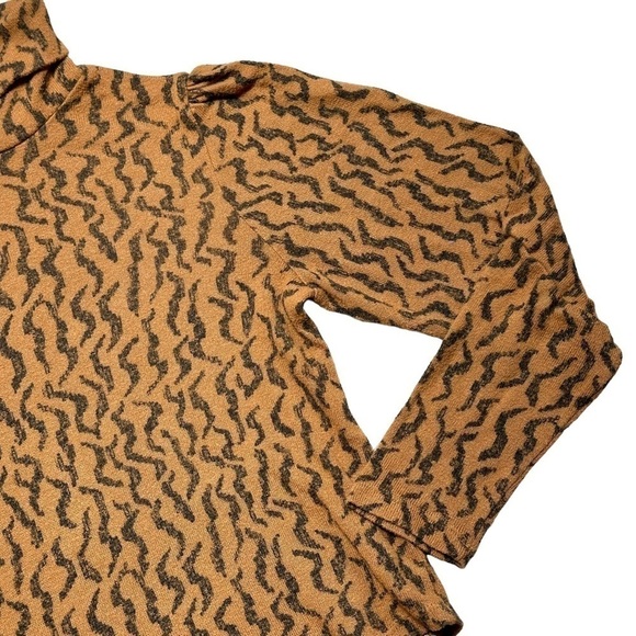 Anthropologie Puff Sleeve Abstract Animal Print Turtleneck Long Sleeve Top US XS - Picture 5 of 11
